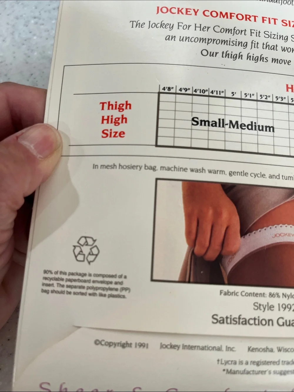 Vtg 1991 JOCKEY For Her Thigh High Stockings Hosiery SAND S/M Sandalfoot NIP